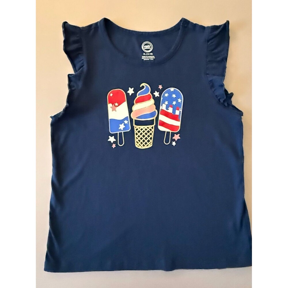 wonder nation Navy Tank Top with Red White Blue Ice Cream Graphic